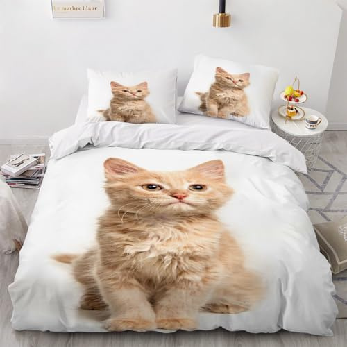 Bettwäsche Katzen 135x200, Winterbettwäsche 135x200 Kinder, feine Biber Bettwäsche 135x200, für Mädchen Jungen, weiches und warmes Bettwäscheset