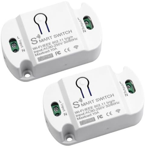 Módulo de interruptor inteligente wifi, 10 A, interruptor inalámbrico Tuya Smart Life, módulo de interruptor de luz inalámbrico, funciona con Alexa, Google Assistant DIY empotrado, paquete de 2