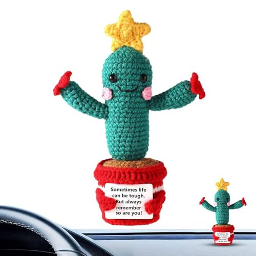 Cactus positivo all'uncinetto succoso - supporto emotivo all'uncinetto cactus - rallegrare bambole di peluche | Giocattolo lavorato a maglia per il supporto emotivo, bambola stellata peluche