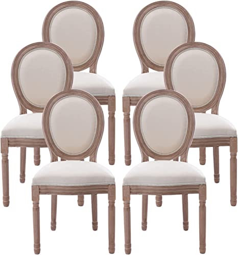 Farmhouse Esszimmerstühle, französische Landhausstühle, 4er-Set, mit runder Rückenlehne, Beige, ovale Seitenstühle, ideal für Wohnzimmer, Küche und Restaurant, Gummiholz-Bein für Haltbarkeit und Stil