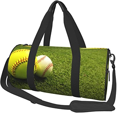 Gras-Baseball-Druck, runde Seesack, Segeltuch, Reisetasche für Übernachtung, wasserdicht und reißfest. Faltbare Wochenend-Reisetasche