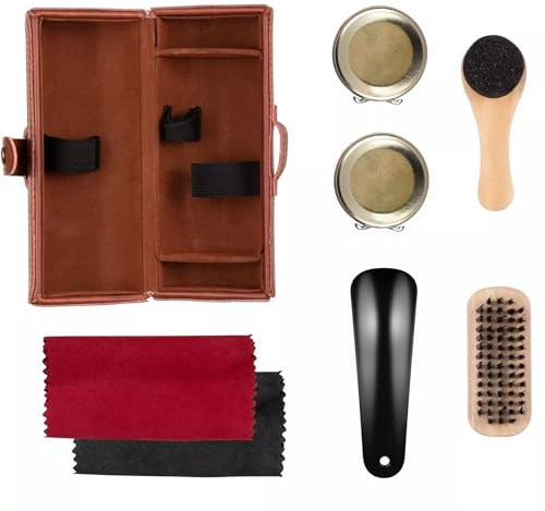 Professional Shoe Shine Kit – 7pc Leather Shoe Polish and Brush Set for Black & Brown Shoes – Includes Applicator Brush, Buffing Cloth, and Storage Case