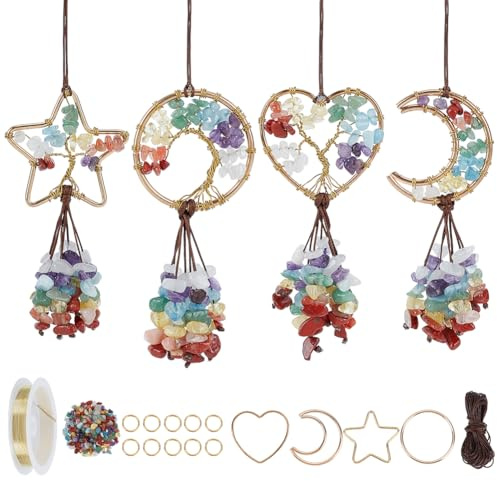 ORIGACH 4 Set Sonnenfänger Kristall Bastelset, Baum des Lebens & Herz DIY Sonnenfänger Fenster Deko für Zuhause Büro Garten Outdoor