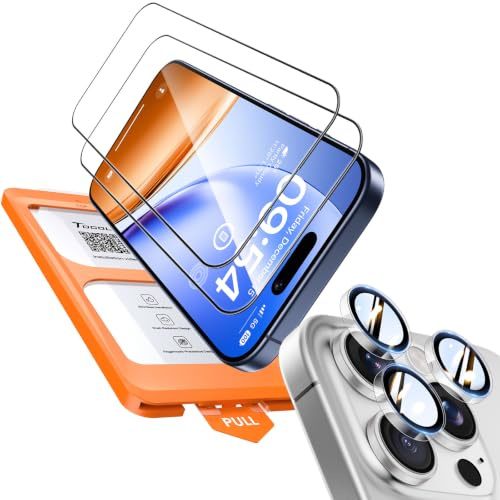 TOCOL 2 Pièces Verre Trempé pour iPhone 15 Pro avec Protection Objectif, Dépoussiérage Automatique, Sans Bulles, 9H Couverture Complète Protection, Coques de Téléphone Compatibles, Transparent