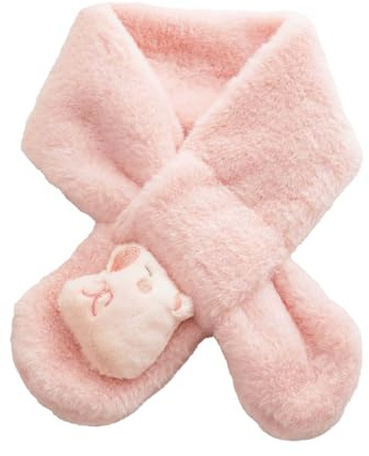 CutitiUU Plush Cute Children's Scarf,Winter Child Teens Cartoon Scarf,Cozy Plush Scarf with Cross Design,Warm Furry Muffler,Scarves Wrap Cross Collar Children Neck Warmer for Boys Girls (Pink)