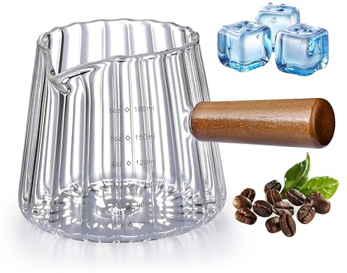 Vasos de espresso de 180 ml, taza de chupito de espresso con boca en forma de V, taza medidora de vidrio, marcas en onzas y ml (180 ml