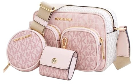 Michael Kors Damen Umhängetasche Jet Set Item Medium PKT Xbody – Powder Blush Multi, PVC, goldfarbene Details, verstellbarer Schulterriemen