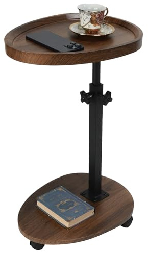 Kiss Me C Shaped Side Table Height Adjustable With Wheels For Sofa Bedroom