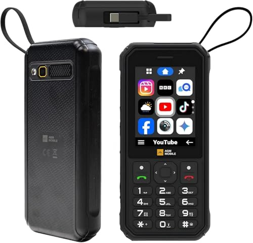 AGM M11 Téléphone Portable pour Seniors 4G Robuste sans contrat, 2,8 Pouces | 4000 mAh (charge inversée), point d'accès Wi-Fi, téléphone portable à touches double SIM, lampe de poche, appareil