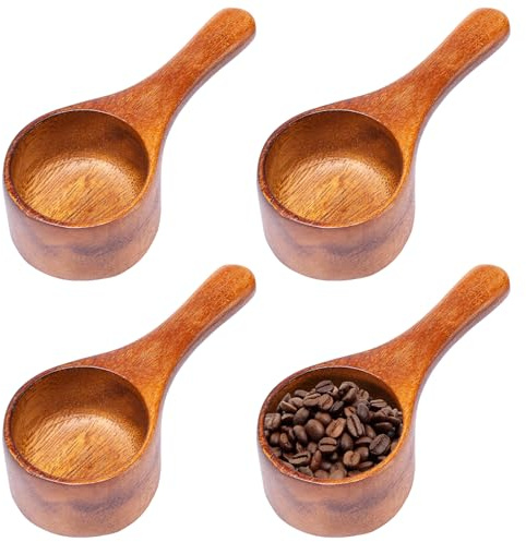 4Pcs Wood Coffee Measuring Spoons, 45ml Coffee Scoops for Canister, Multipurpose Coffees Scoops, Measuring for Ground Beans, Tea and Spices, Home Kitchen Accessories