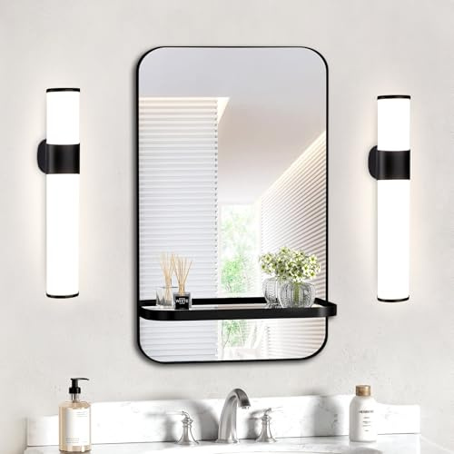 Homefire 2ER LED Spiegelleuchte Bad Spiegellampe 6W Badleuchte Wand 35cm | Wandlampe Badezimmer Wasserdicht IP44 Schwarz Modern Neutralweiß 4000K Badlampe Wandleuchte für Flur Küche Badschrank