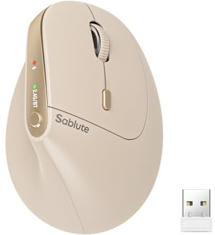 SABLUTE MAM3 Ergonomic Mouse, Rechargeable Wireless Vertical Mouse with 4 Adjustable DPI for Small/Medium Hands, Dual-Device Connectivity for Computer/PC/Laptop,Bluetooth Mouse for Window,Mac OS,Beige