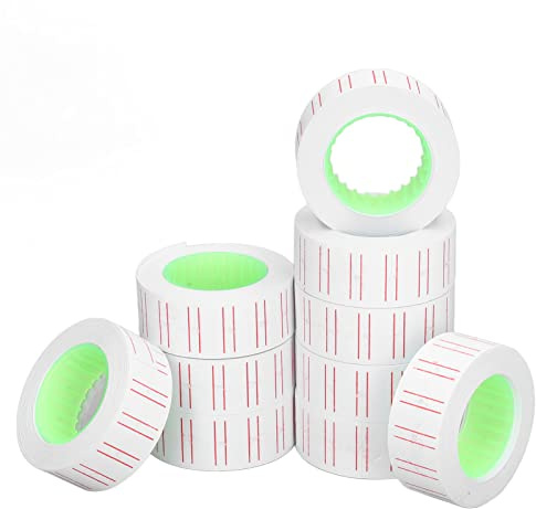 Funien 5000 Preisschild-Etikettenaufkleber, Doppelte Rote Linien für Klare Drucke, Geeignet für die Meisten Einreihigen Preisauszeichnungsgeräte, 21 X 12 Mm, 3 Tuben (10 Rollen/Röhre,