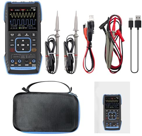 FUANA 2C53T - Generador de señal de osciloscopio digital 3 en 1, doble canal 50 MHz, muestreo de 250 MS/s, verdadero RMS, batería de 3000 mAh, negro 2C53T con P6100x2