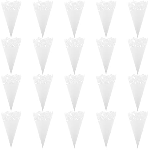 LABRIMP 20 Stück Hochzeits Konfetti Tüten aus Papier mit Schmetterlingsspitze Weiße Blütenhalter in Tütenform für Blumenkonfetti Tischdeko und Gastgeschenke bei Hochzeitsfeiern