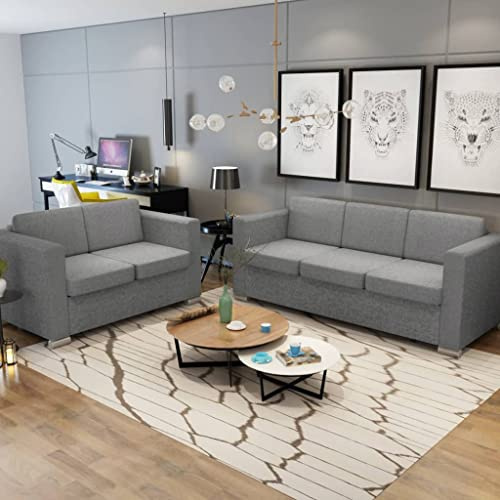 CKioict Zweiteilige Sofagarnitur aus Stoff in Hellgrau mit 1 x 2-Sitzer und 1 x 3-Sitzer Sofa – Moderne Polstergarnitur mit hohem Sitzkomfort, abnehmbaren Bezügen und robustem