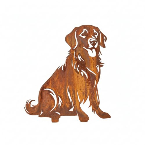 Kapaga - Edelrost Gartenstecker Golden Retriever - Rost - 44x40cm | Deko Hund Rostfigur Gartendeko für Draußen - stabile Metall Gartenfigur aus Stahl - Wetterfest für Beet Terrasse