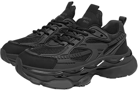 Chunky sneakers för män, ökad dämpning och lindring, sneakers, löparskor, lätta och bekväma promenadskor, utomhus och sportskor med minnesskum, ventilerande maskerade vandringsskor, svart, 42 EU
