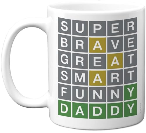 Stuff4 Super Brave Daddy Mug, Grid of Positive Words in Bold Colours | Fun Appreciation for Dad, 11oz Ceramic Gloss Mug