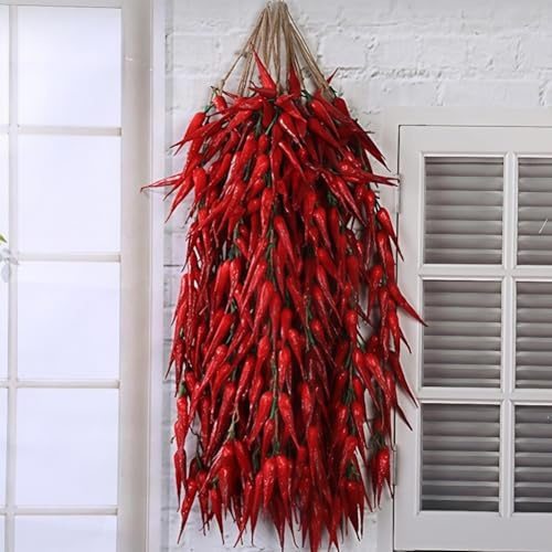 MuchLuckystar Paquete de 10 cuerdas artificiales realistas de ají rojo, guirnalda de verduras de imitación de 55 cm para cocina, restaurante, cafetería, decoración de pared y accesorios de fotografía