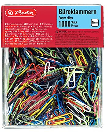 Herlitz 8859134 Büroklammern 26mm, 1000 Stück In Praktischer Aufbewahrungsbox