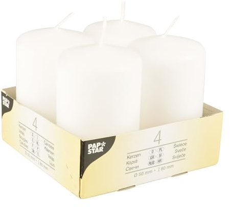 PAPSTAR 24 Stumpenkerzen Ø 50 mm · 80 mm Weiss