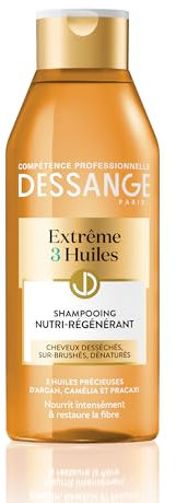 DESSANGE - Shampoing Nutri-Régénérant Extrême 3 Huiles - Formule Enrichie Aux Huiles D'Argan, Camélia & Pracaxi - Nourrit Intensément & Restaure La Fibre - Pour Cheveux Desséchés & Dénaturés - 250 ml