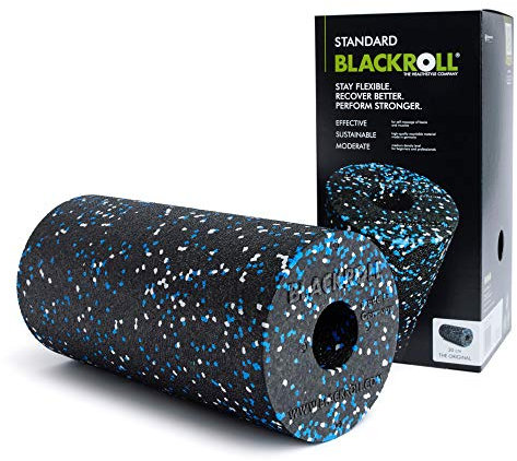 BLACKROLL® STANDARD, Original foam roller per l'automassaggio di schiena e collo, Rullo massaggio muscolare per allenamento funzionale, 30 cm, nero/bianco/blu