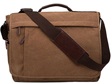 Neuleben Wasserdicht Laptoptasche für 17'' Laptop Vintage Schultertasche Umhängetasche Canvas Leder Herren Handtasche mit Handgriff verstellbarer Schultergurt