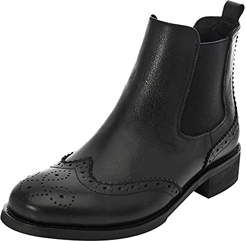 rismart Donna Brogue Wingtip Caviglia Alto Scivolare su Comfort Genuino Pelle Chelsea Stivali SN02052(Nero1,40.5 EU)