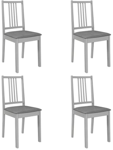 vidaXL 4X Sillas de Comedor con Cojines Madera Maciza Caucho Mobiliario Práctico Funcional Muebes Interiores Diseño Clásico Lujoso Confort Útil Gris