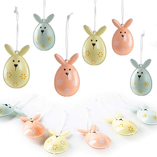 Osteranhänger Hasen, 12 Stück: Osterhasen-Anhänger Osterstrauch & Fenster, Osterdeko zum Aufhängen Ostern & Frühling, Osterschmuck Metall, Osterfiguren Deko, Frühlingsdeko Osterhase Pastell, 5 x 3 cm