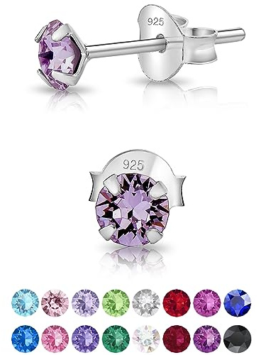 Orecchini Viola - Punto Luce Argento 925 Con Brillantini di Cristallo 4 mm - Lobo Donna - Colorati - Bambina