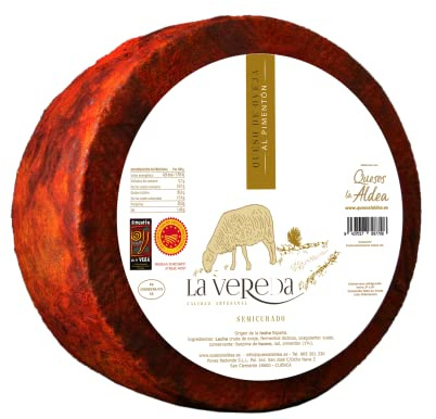 QUESOS LA ALDEA | Queso Artesano de Oveja Semicurado al Pimentón | Entero 3 kg | Queso Artesano | Ideal para Cesta Gourmet, Packs Regalo, Lotes de Quesos Gourmet y Regalo Gourmet