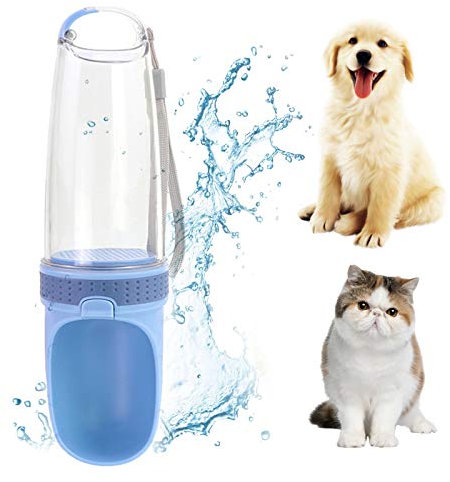 PJDDP Bouteille Portable Dog 500 ML d'eau, Chiens Voyage Bouteille d'eau Pet Distributeur d'eau avec Filtre Actif, Antibactériennes De Qualité Alimentaire pour L'épreuve des Fuites Légère Coupe,Bleu