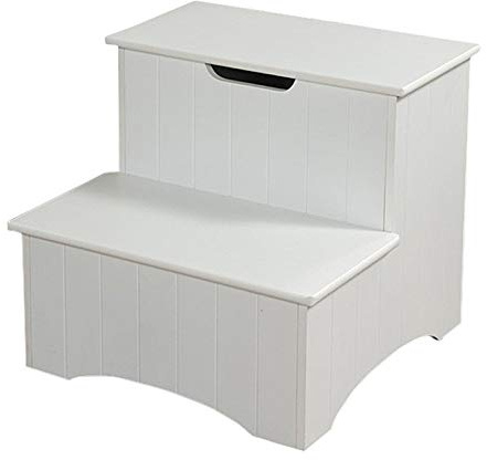 MYAOU Wooden Stool Household Small Step Ladder 2 Step Lightweight Step Stool with Storage Shelf Double Step Stool for Toddlers (White)