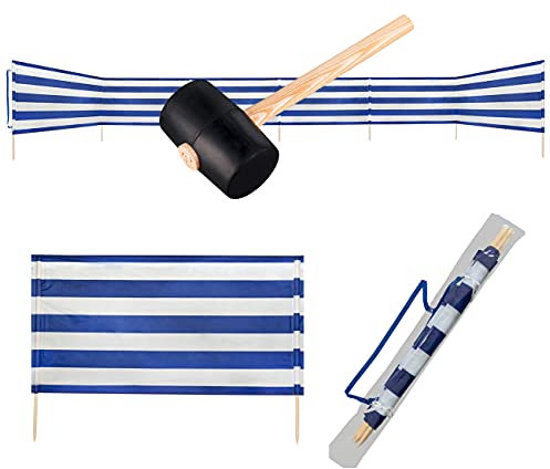 Idena Windschutz, 8 m x 80 cm, mit maritimen Streifen in Blau-Weiß Version 2021 inkl. Gummihammer