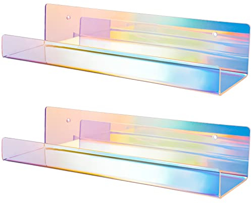 NiHome 2 Stück Schillernde Wandregal Transparentem Acryl,Schweberegal,38 cm dick, Regal Wand, Bücherregal für Kinder, Bücherregal für Zuhause, Büro, Schule, Geschäft