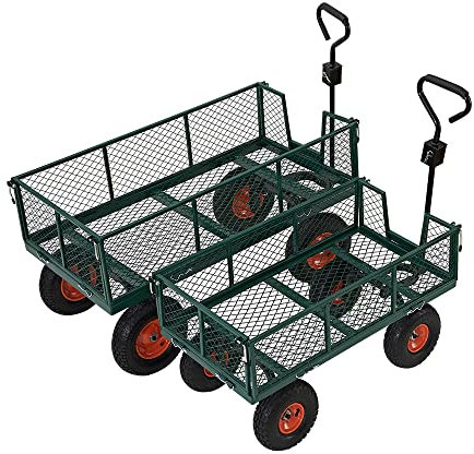 Heavy Duty 700kg Green Garden Trolley, Mesh Cart Wagon Dump Wheelbarrow Tipper Truck Pull Trolley, L125.5xW61.5cm