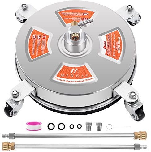 M MINGLE 14'' Pressure Washer Surface Cleaner Attachment, Driveway Power Washer Accessory with 2 Extension Wand, 1/4 Quick Connect, 4000 PSI