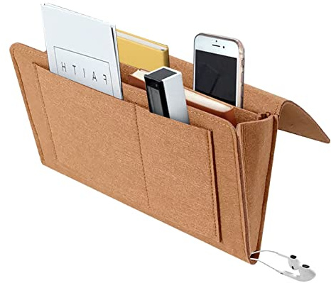 BOOWEN Betttasche Bett Organizer Filz Sofa Aufbewahrungstasche Anti-Rutsch Hängetasche Hochbett Nachttisch Hängend Tasche für Buch, Brille, iPad, Handy, Fernbedienung (schokoladenfarben)