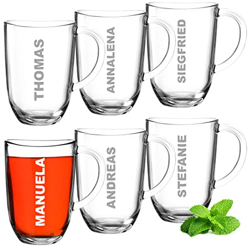 polar-effekt Leonardo 6er-Set 380 ml Teegläser mit Gravur - Wunschtext - für Tee und Kaffee - personalisierter Kaffeebecher - Vatertag Muttertag - Geburtstag Jubiläum