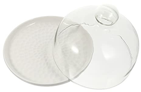 Cloche Glass Dome Ceramic Cake Plate with Dome Lid Cheese Display Stand with Clear Glass Cover Tent Dessert Server Food Serving Tray for Home Restaurant Party 6inch Glass Dome ( Size : 20.5x15.5cm )