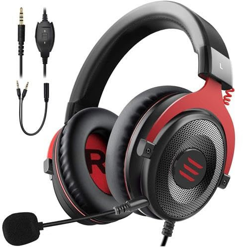 Inspired Essentials Wireless Gaming Headset Noise Cancelling Mic, 17h Battery Life, 3D Surround Sound, Dual Chamber Driver, Soft Memory Earmuffs, PC, PS4/5, Mac, Switch - Black/Red