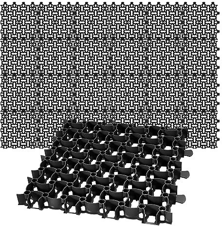 BigDean 24 Rasengitter Paddockplatte 50x50 cm Reitplatzmatten 6m² schwarz | Rasenmatten Rasenwaben Kiesgitter Parkplatzrasen extrem Robust bis 16 Tonnen belastbar