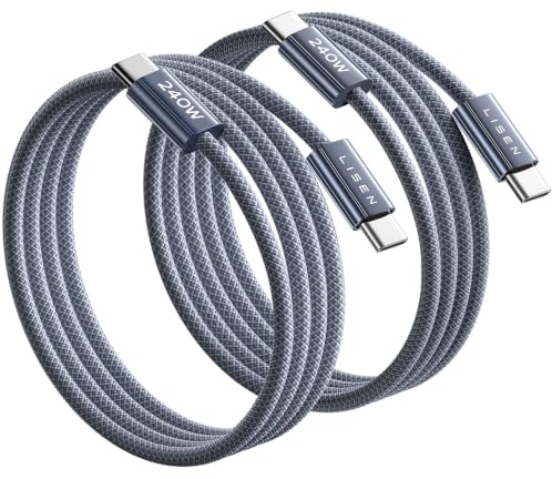 LISEN 240W USB C to USB C Cable [2-Pack 1m] USB C Charger Cable, Nylon Type C Charger Cable Fast Charging for iPhone 17 16 15 Pro Max, MacBook Pro/Air, iPad Pro, Galaxy S25 S24, Switch 2, Midnight