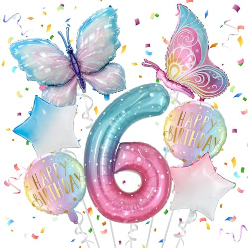 6 Jahre Schmetterling Geburtstag Deko, Schmetterling Folienballon 6 Jahre | Bunt Schmetterlinge Geburtstagsdeko, Geburtstagsdeko Rosa, für 6. Geburtstag Mädchen Deko