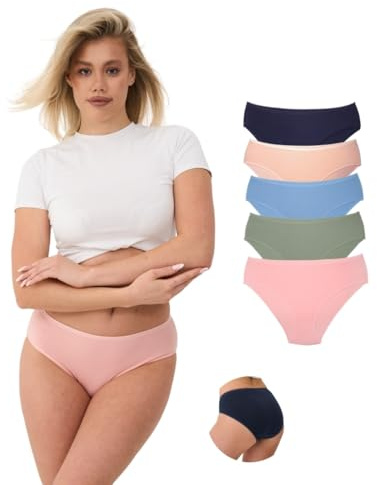 ALYA Premium Underkläder för Kvinnor, Ekologisk Bomull, Medelhöga Underbyxor, Andningsbara byxor för Damer, Flerpack, Bekväma, Töjbara Damtrosor (S ... 3XL)