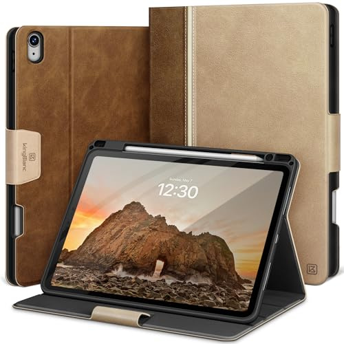 KingBlanc für iPad Air 11 Hülle M4/M3/M2 Air 5/4 Beige | Design im Notizbuchstil, Integrierter Stifthalter, Veganes Leder, Verstellbarer Ständer, Magnetverschluss