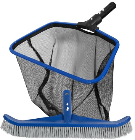 POOLAZA Pool-Skimmernetz mit Aluminiumrahmen und 40,6 cm Poolbürstenkopf, tiefer Beutel, Poolkescher und Poolbürsten für die Reinigung von Poolwänden, professionelles Pool-Reinigungsset für